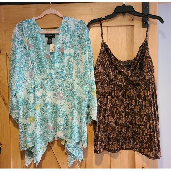 Lane Bryant Tops - New! Lot of 2 Lane Bryant Sz 14/16 Floral Asymmetrical Hem Blouse & Smocked Tank